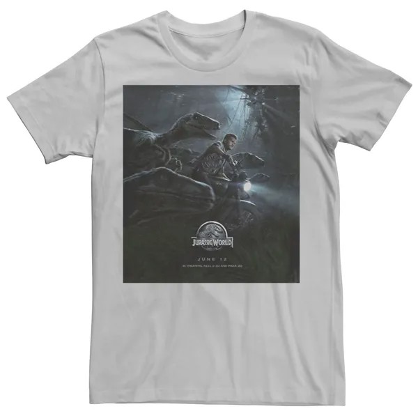 Мужская футболка с постером к фильму «Мир Юрского периода» Owen Ride Raptor Jurassic World, серебристый