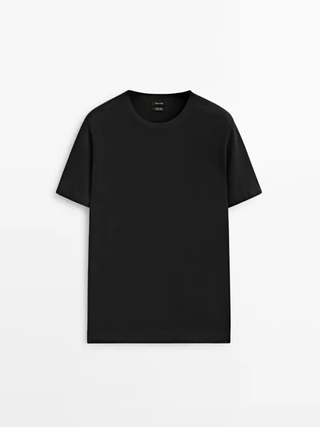 Трикотажная футболка с короткими рукавами из 100% хлопка Massimo Dutti, черный