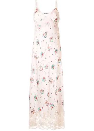 Paco Rabanne платье-комбинация с кружевом и цветочным принтом