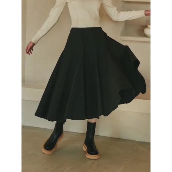 LORDLOAR Backbanding Flare Skirt BLACK