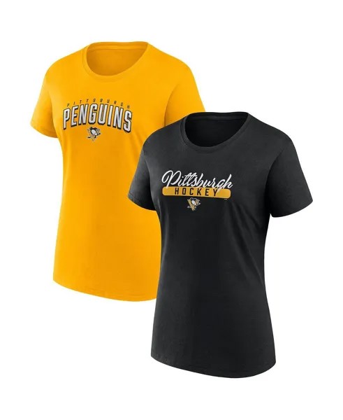 Женский комплект из двух фирменных футболок для фанатов Pittsburgh Penguins черно-золотого цвета Fanatics