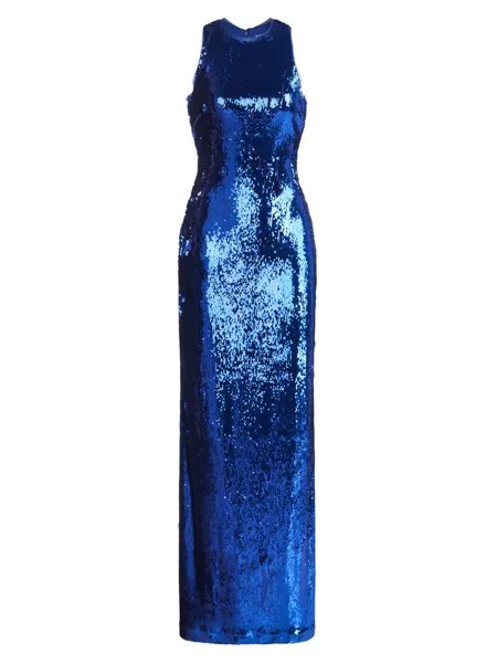 Приталенное платье Hasia с пайетками Halston, синий