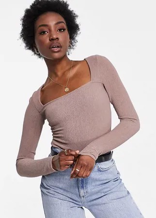Серо-коричневое боди с квадратным вырезом ASOS DESIGN Tall-Коричневый цвет