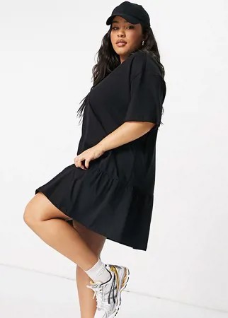 Черное платье-футболка в стиле oversized с оборкой по низу ASOS DESIGN Curve-Черный цвет