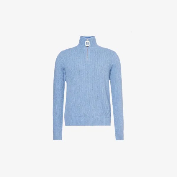 Джемпер из смесового хлопка с молнией в четверть букле Jw Anderson, синий