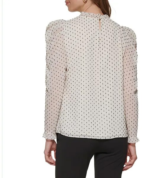 Блуза DKNY Long Sleeve Ruffle Neck Blouse, цвет Eggnog/Black