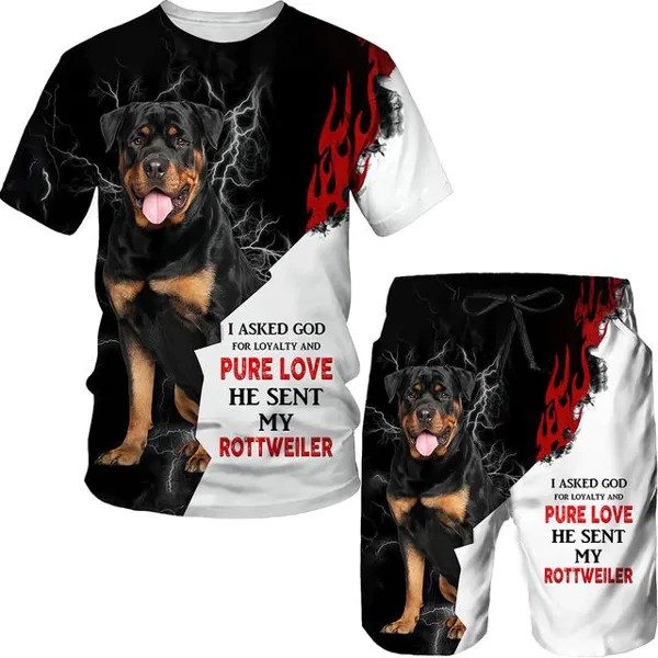 Rottweiler Dog 3D Печатная футболка / футболка Шорты Комплект Мужская летняя спортивная одежда Повседневная мужская спортивный костюм Мода Мужская одежда Костюм