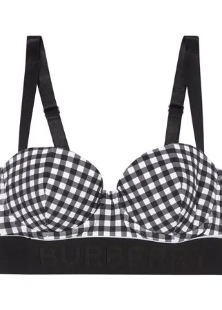 Burberry лиф бикини в клетку гингем с логотипом