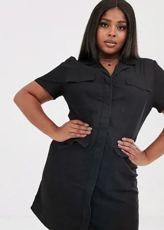 Платье-рубашка мини с карманами ASOS DESIGN Curve-Черный