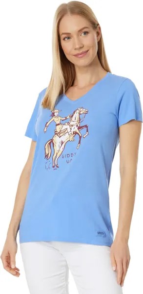 Пуловер Life is Good Giddy Up Short Sleeve Crusher-Lite Vee, цвет Cornflower Blue
