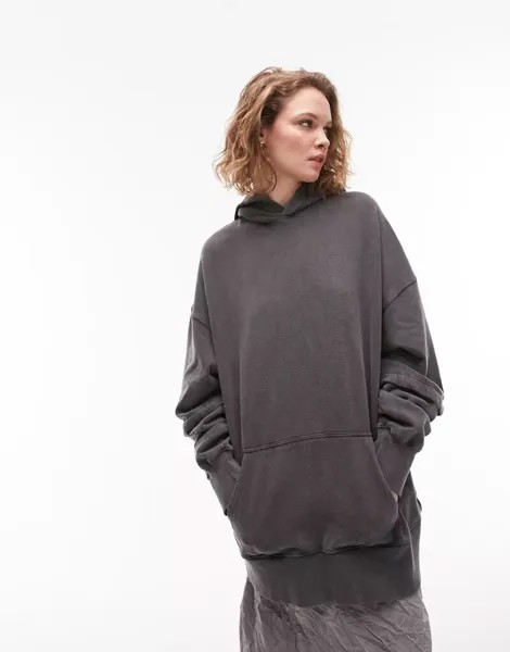 Темно-угольный худи оверсайз премиум-класса Topshop