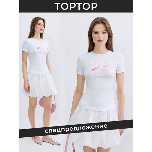 Футболка TOPTOP, размер S, белый/белый