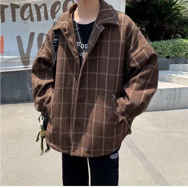 2020 простая Ретро клетчатая куртка Tide для мальчиков Японская уличная Осень и Зима Дикая клетчатая куртка плотная рубашка