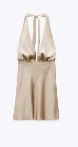 Платье мини Zara Short Satin, светло-коричневый