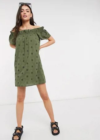 Платье цвета хаки с открытыми плечами Accessorize-Зеленый цвет