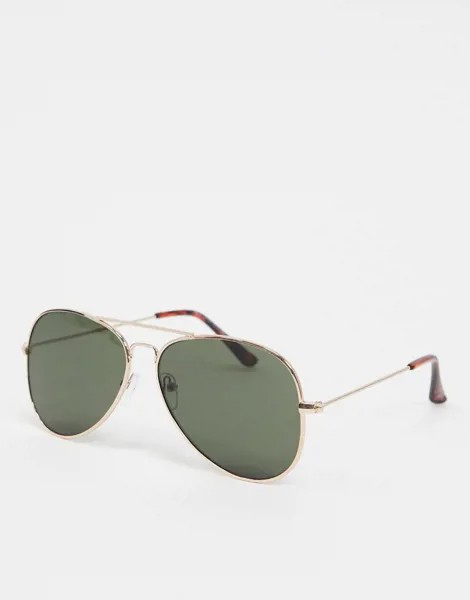 Золотистые солнцезащитные очки-авиаторы New Look-Золотистый