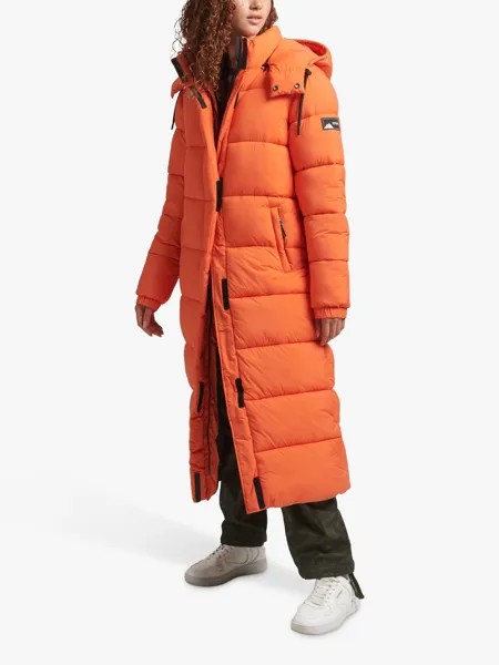 Удлиненная куртка-пуховик Superdry Ripstop, оранжевая сетка