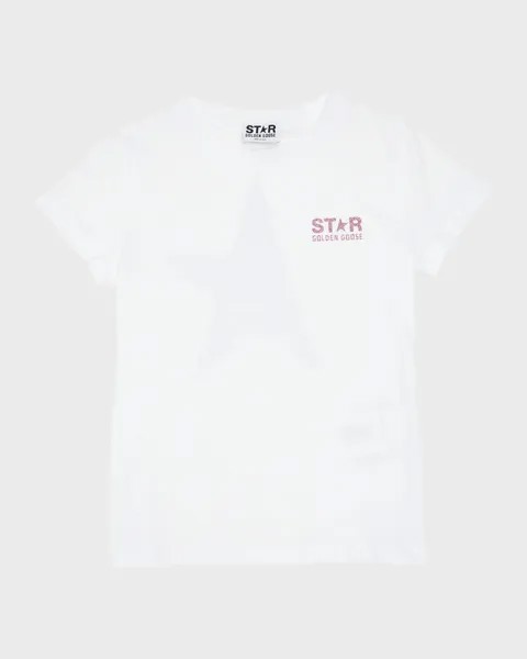Футболка с декорированным логотипом для девочек Golden Goose, цвет White/Pink