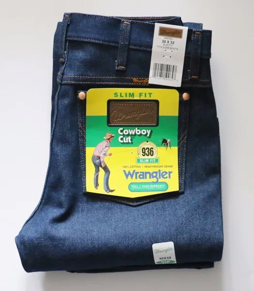Новые джинсы Wrangler 936 Cowboy Cut Slim Fit Мужские размеры Жесткий деним из твила индиго