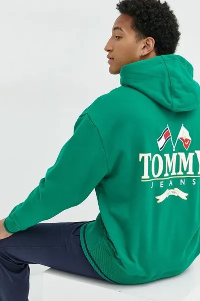 Хлопковая толстовка Tommy Jeans, зеленый