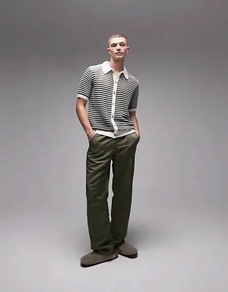 Рубашка Topman Knitted Crochet Button Through, зеленый
