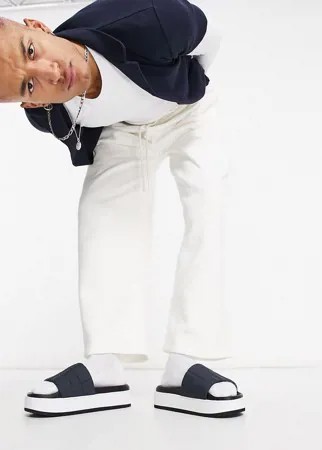 Темно-синие стеганые шлепанцы на толстой подошве ASOS DESIGN-Серый