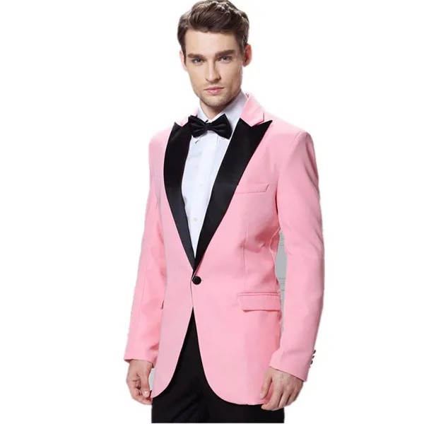 Ярко-розовый мужской смокинг для выпускного вечера, мужские костюмы приталенного силуэта, мужские костюмы на одной пуговице, черный пик, ла...