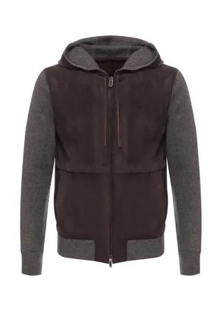 Кардиган из смеси кашемира и льна с кожаной отделкой Zegna Couture