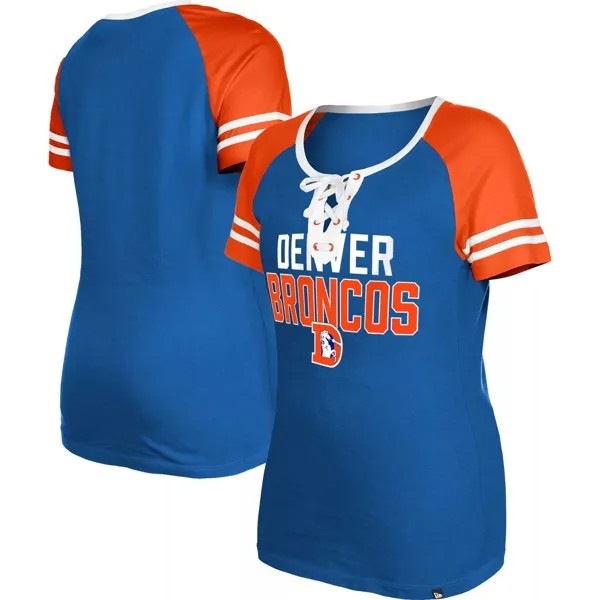 Женская футболка New Era Royal Denver Broncos Throwback реглан на шнуровке New Era