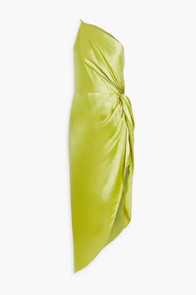 Платье миди из крученого шелкового атласа на одно плечо Michelle Mason, зеленый лайм
