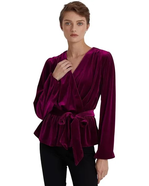 Топ LAUREN Ralph Lauren Belted Velvet Peplum Surplice, цвет Garnet