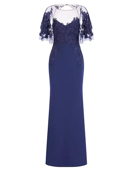 Полупрозрачное платье Verona с цветочной вышивкой Theia, темно-синий