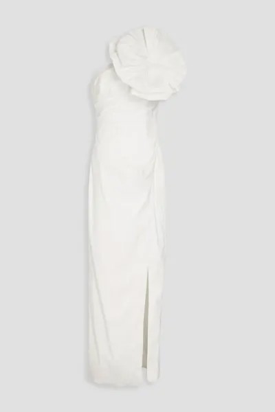 Платье Evana из шантунга с цветочной аппликацией на одно плечо Rachel Gilbert, белый