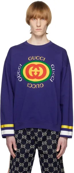 Темно-синий свитшот с принтом Gucci