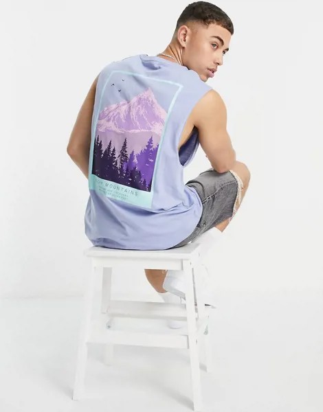 Пыльно-синяя oversized-майка с принтом горы на спине Jack & Jones Originals-Голубой