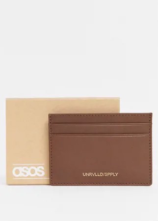 Коричневый кожаный бумажник для карт с тиснением логотипа ASOS DESIGN