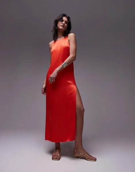 Красное длинное платье премиум-класса с высоким воротником Topshop