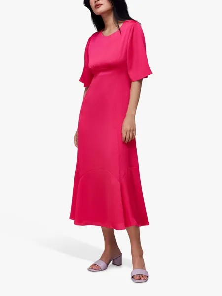 Атласное платье-миди с вырезом Whistles Alana, розовое