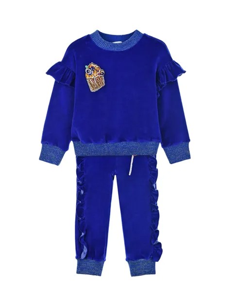 Синий спортивный костюм с лампасами-оборками Eirene детский