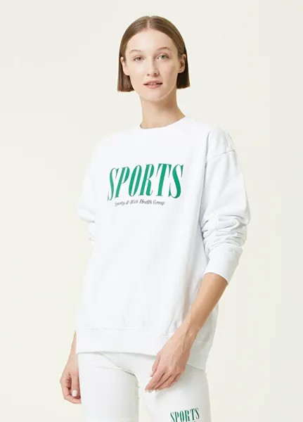 Белый свитшот с круглым вырезом с принтом Sporty & Rich