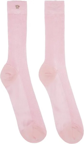 Розовые вязаные носки в рубчик Versace