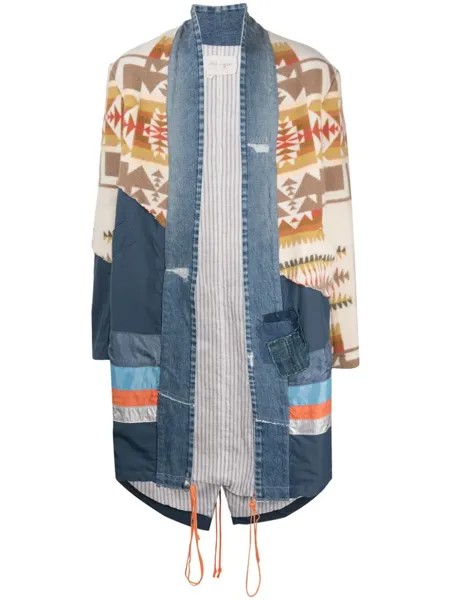 Greg Lauren пальто оверсайз со вставками, синий