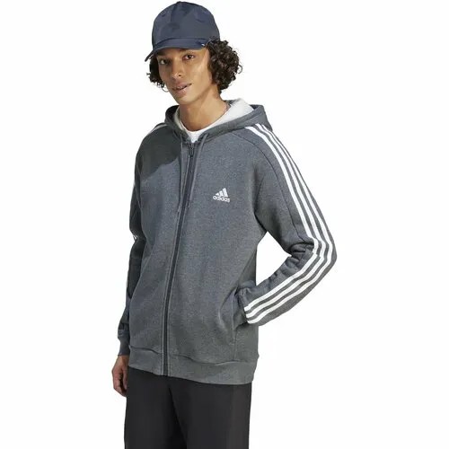 Толстовка adidas Essentials Fleece 3-Stripes Full-Zip, размер L, серый