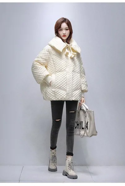 Пуховик женский на белом утином пуху, Корейская версия, с матросским воротником, зимняя модная утепленная куртка, Короткая свободная пушистая верхняя одежда, L64, 2023