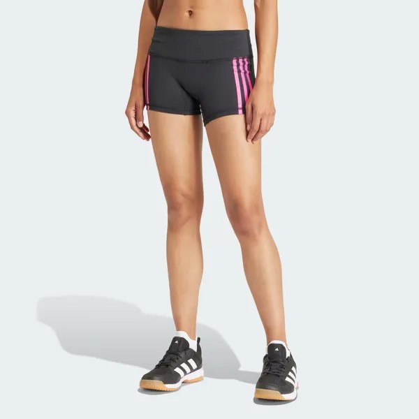 Короткие леггинсы с 3 полосками Adidas, цвет Black/Team Shock Pink 2