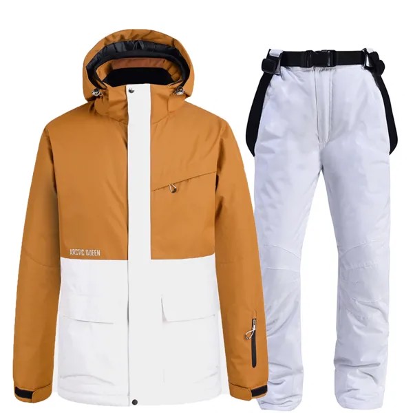 2021 Мужская лыжная куртка и штаны ветрозащитный водонепроницаемый мужской лыжный костюм для женщин очень теплая уличная спортивная одежда унисекс костюм для сноуборда желтый белый