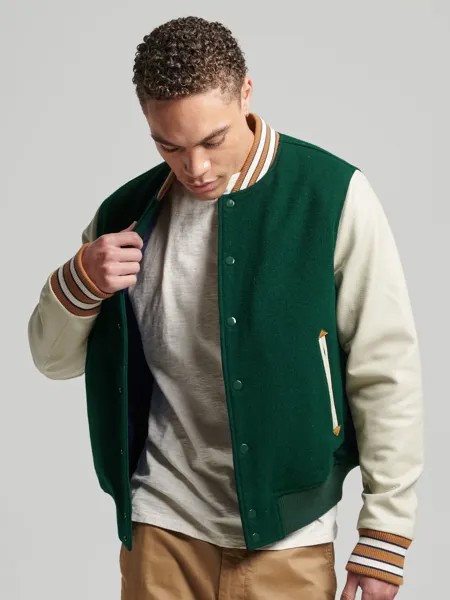 Университетская куртка-бомбер Superdry Vintage College, изумрудно-зеленый