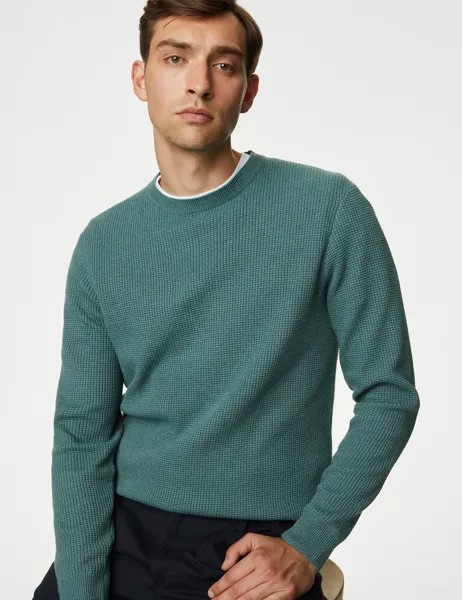 Текстурированный джемпер из смеси хлопка с круглым вырезом Marks & Spencer