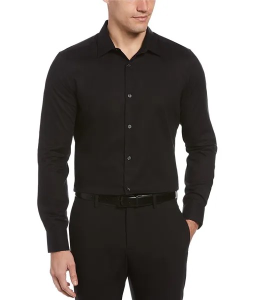 Однотонная водоотталкивающая тканая рубашка с длинными рукавами Perry Ellis Big & Tall Dobby, черный