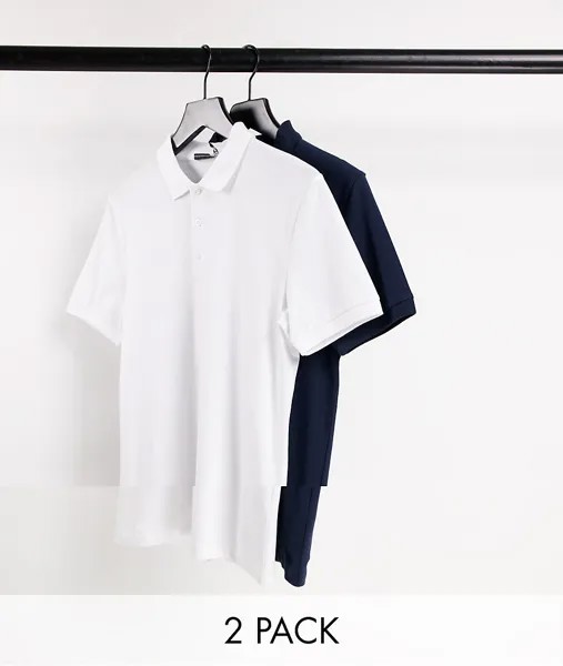Набор из 2 поло разного цвета и облегающего кроя с длинными рукавами ASOS DESIGN-Разноцветный
